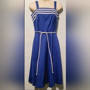 Vintage 1980s Toni Petite Royal Blue Back Zip Dress Retro Nautical Boho Hippie